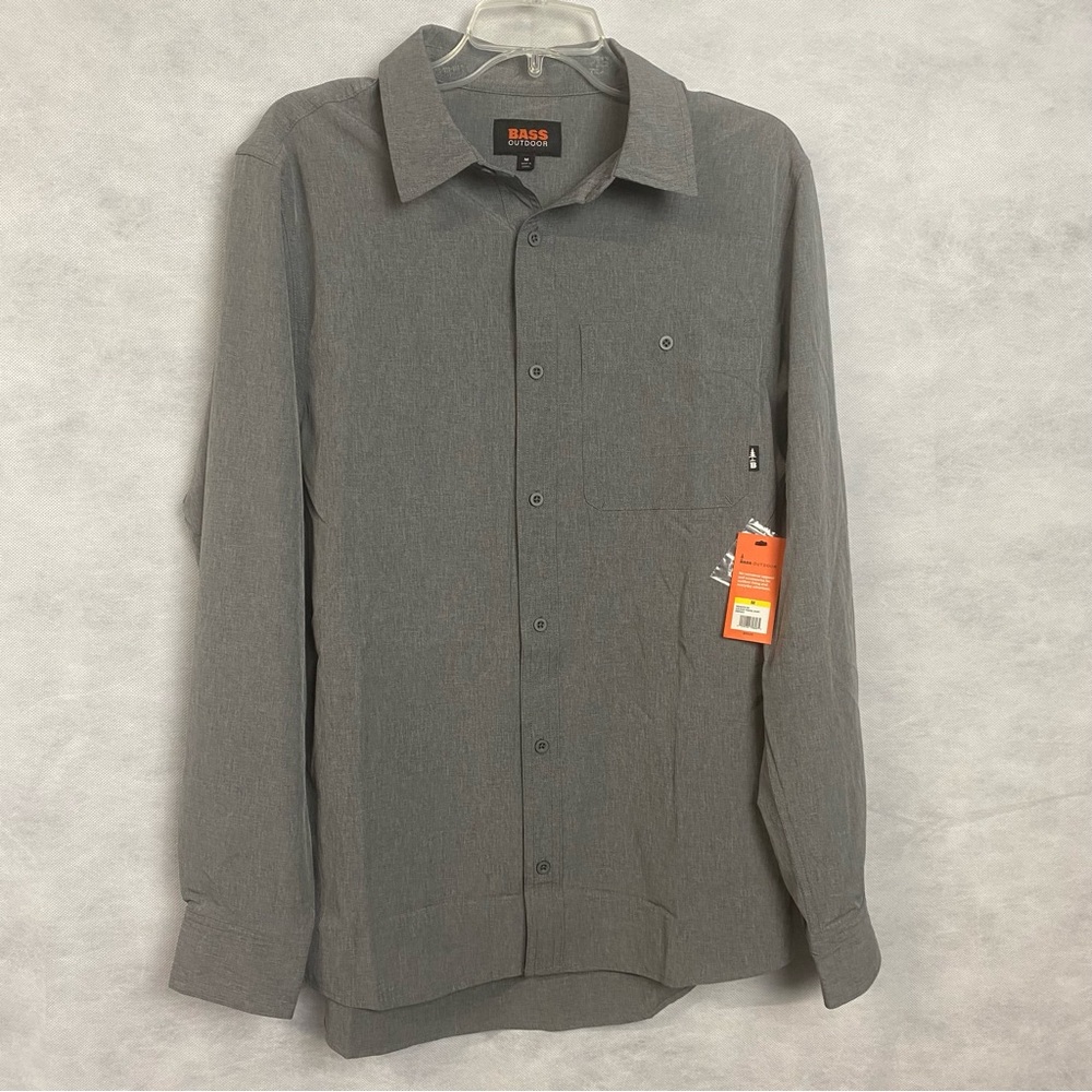 Bass Outdoor Mens Shirt Medium Gray Long Sleeve Button Up Collared NWT